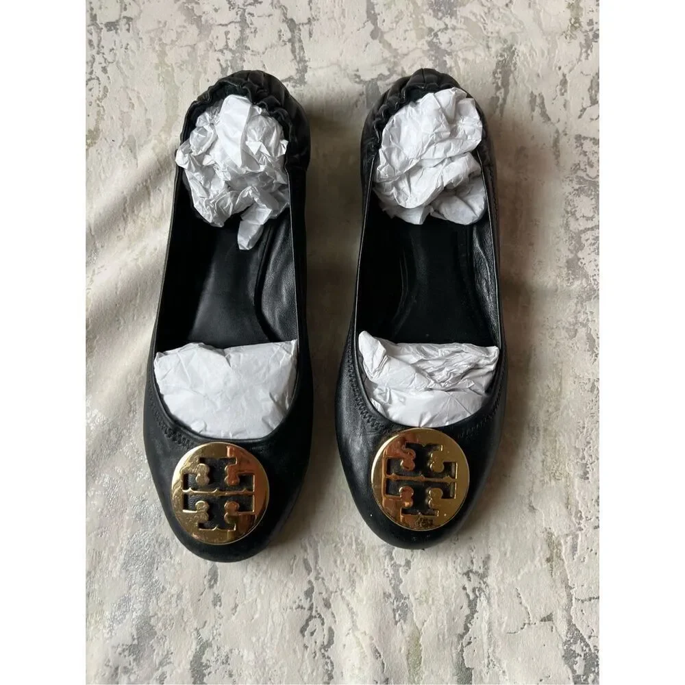 Tory Burch Classic Reva Ballet Flat Black Gold